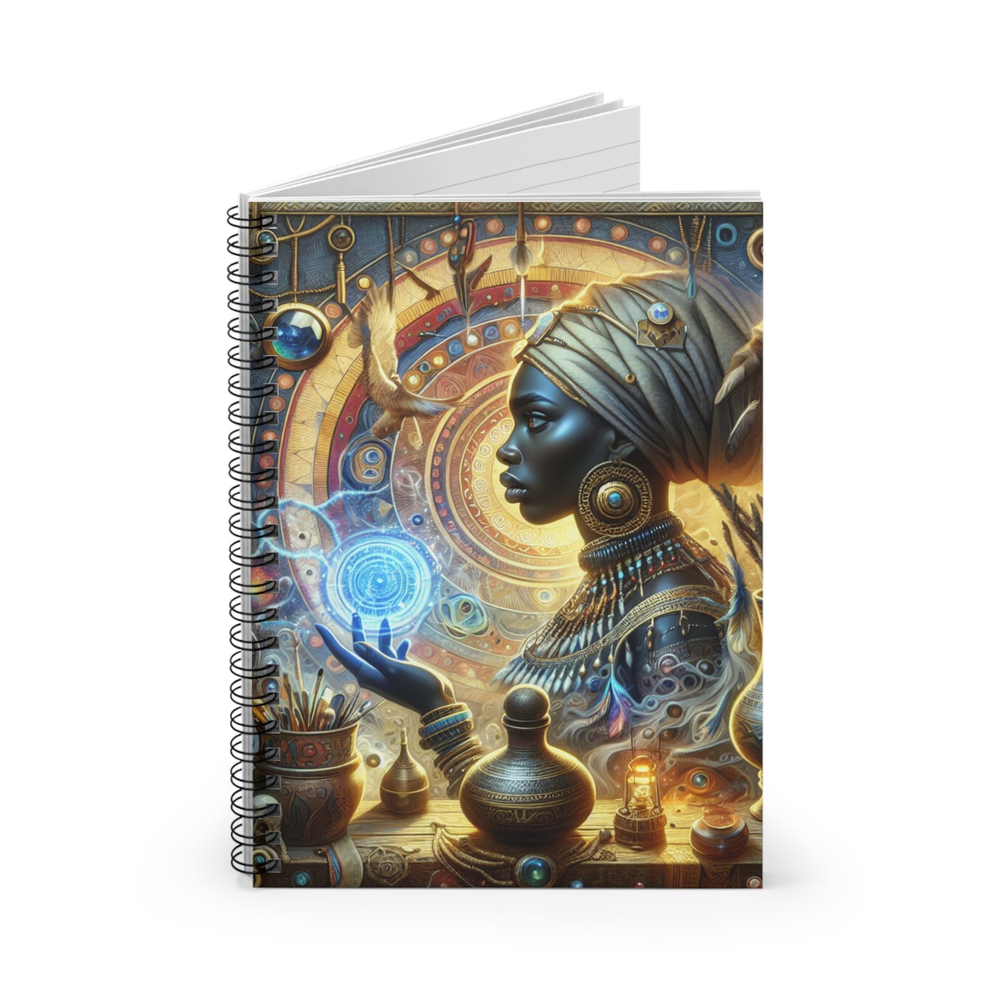 Black Magic African Art Spiral Notebook - Ruled Line, Future Magic Journal, Mystic Note Pad