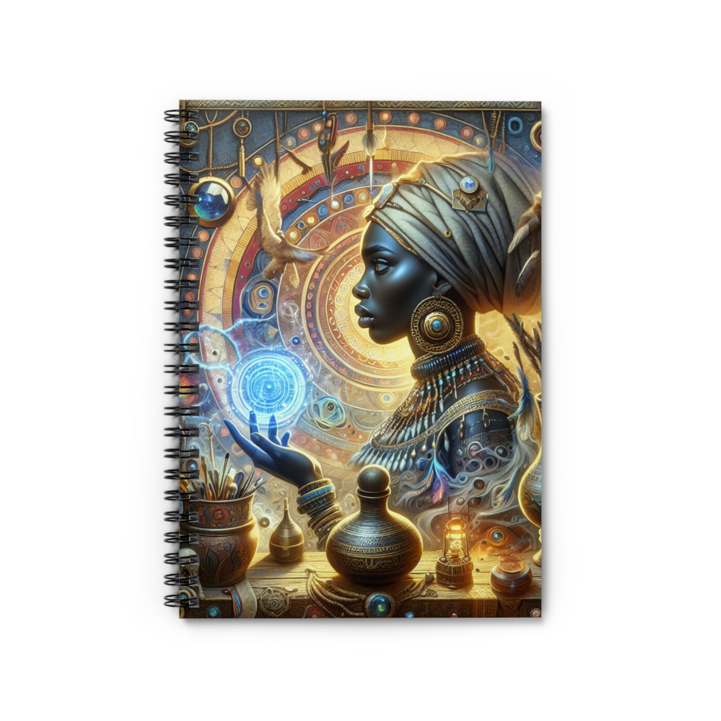 Black Magic African Art Spiral Notebook - Ruled Line, Future Magic Journal, Mystic Note Pad
