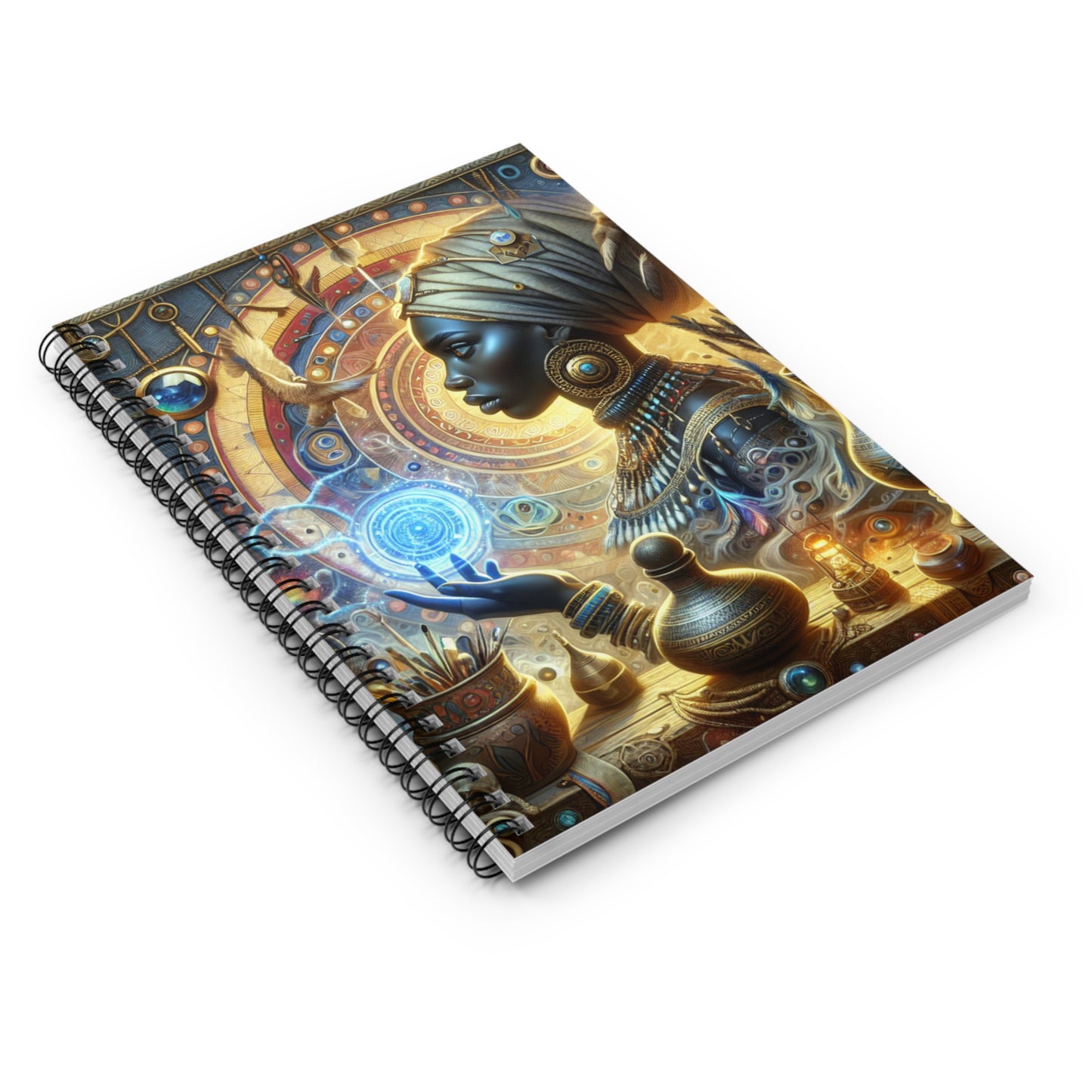 Black Magic African Art Spiral Notebook - Ruled Line, Future Magic Journal, Mystic Note Pad