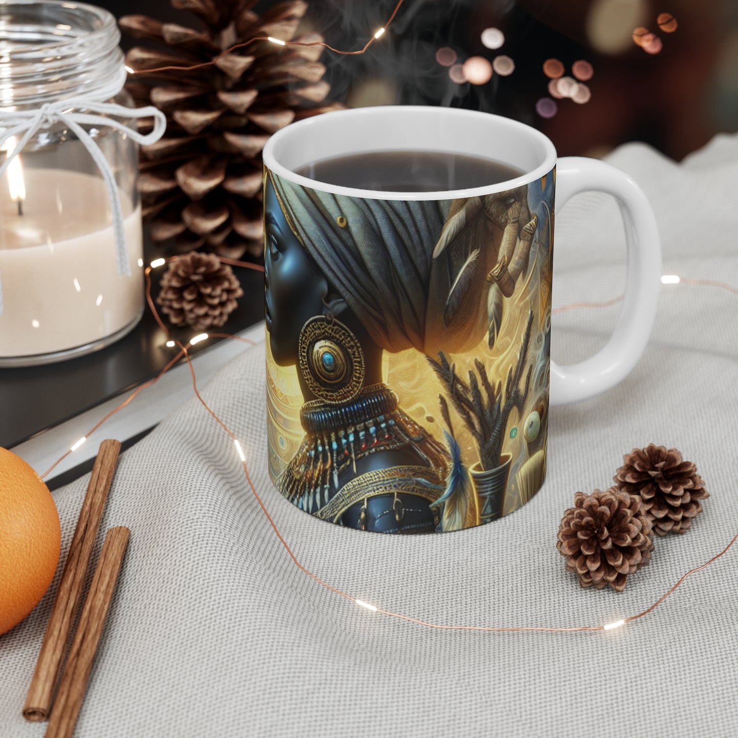 Magic African Folklore Mug 11oz - New Beginning Coffee Cup, Gift for Coffee Lovers, Ethnic Design Drinkware, Tribal Art Tea Mug, Afrocentric